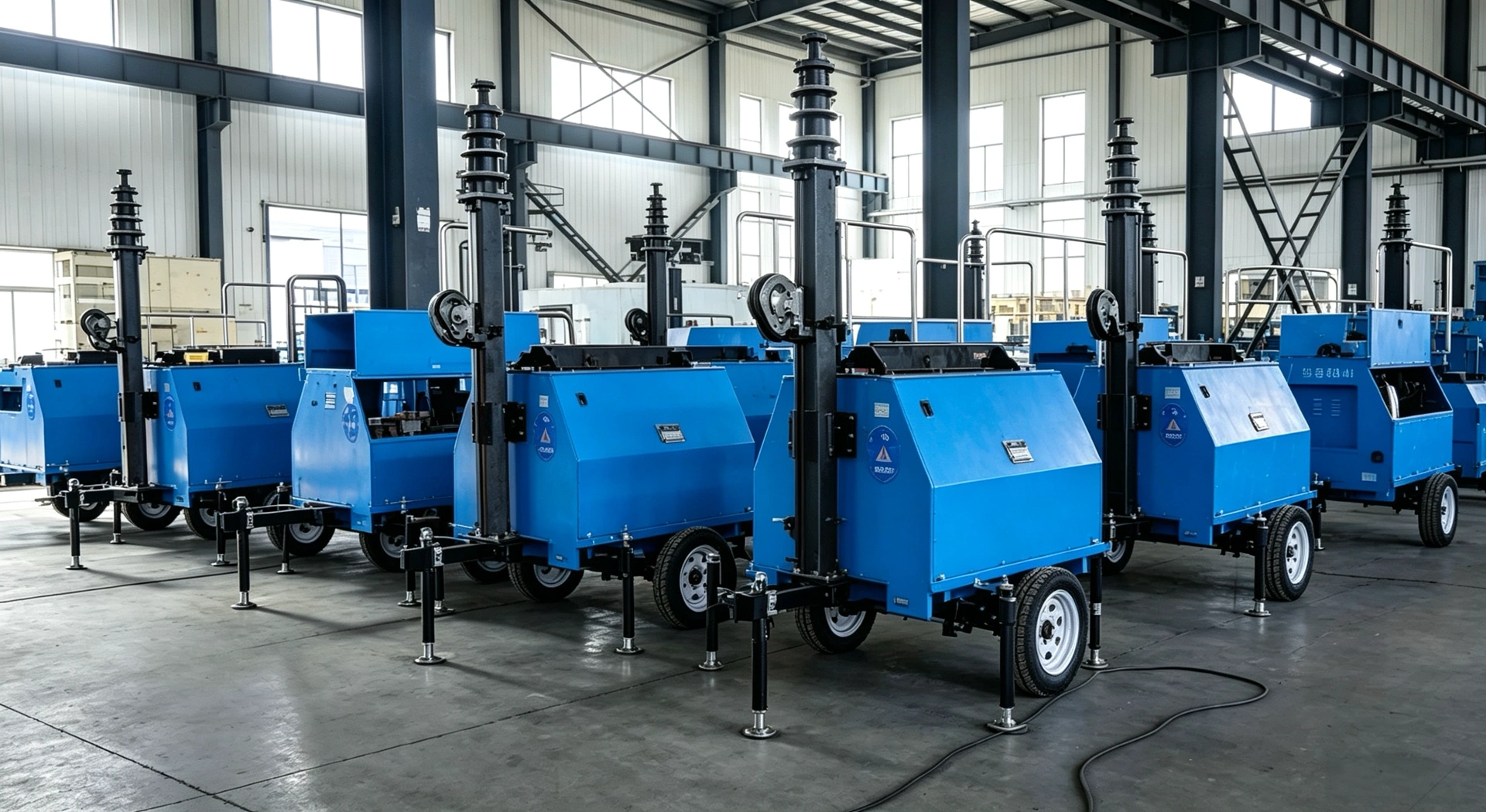 Mobile lighting systems in the FLYDEER POWER factory